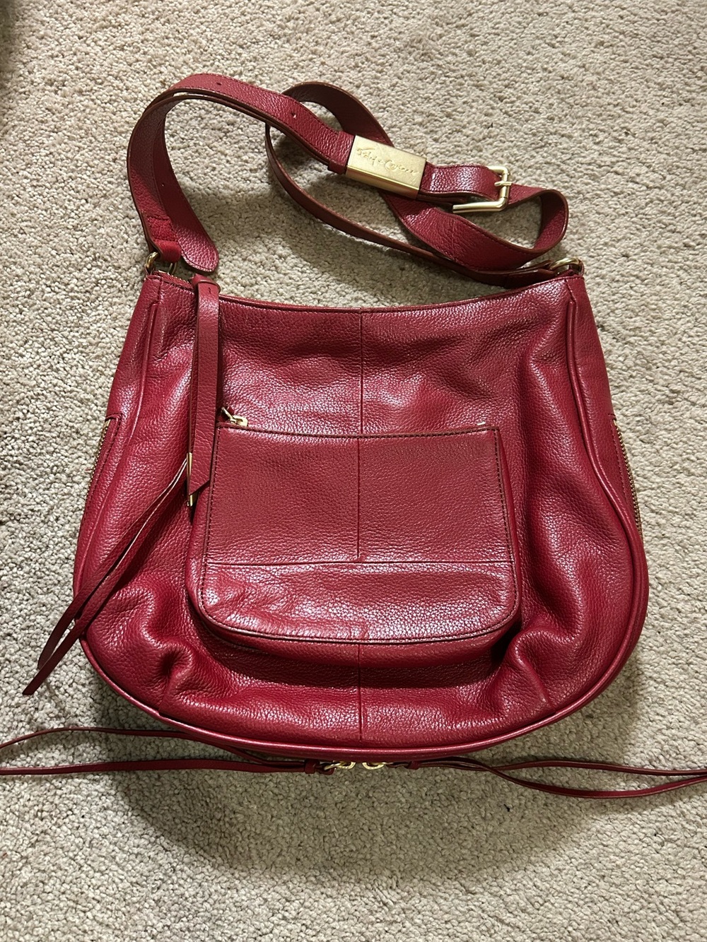 Foley + Corinna red leather hobo crossbody bag adjustable shoulder strap